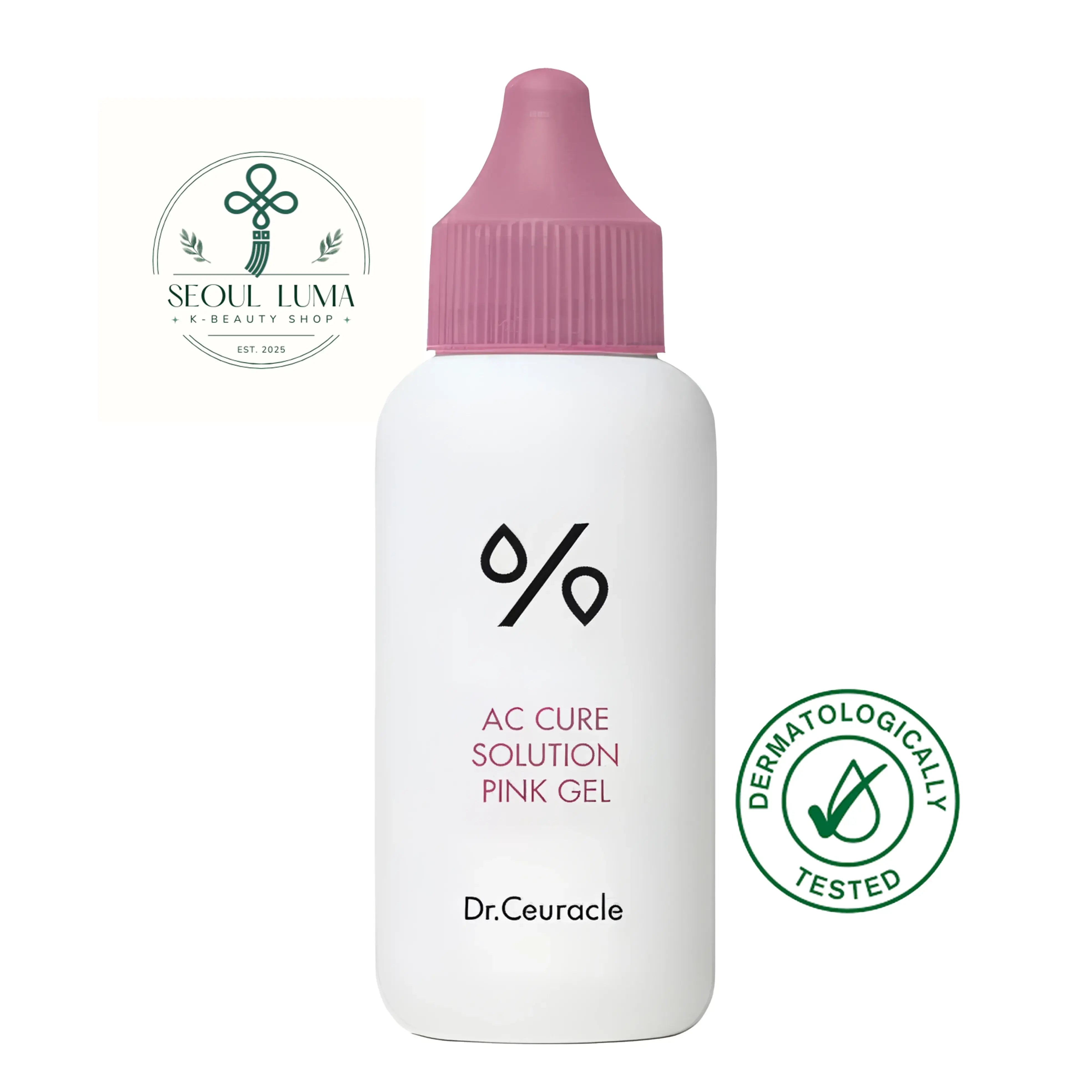 Dr. Ceuracle AC Cure Solution Pink Gel - gentle pink gel cleanser with salicylic acid, papaya extract, and 17 medicinal herbs for acne-prone skin